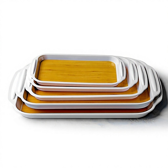 Multi-Size Optional Durable Melamine Wood Grain Serving Tray for Hotel Commercial Restaurant