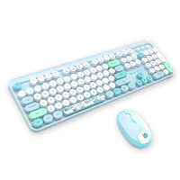 Mofii Keycaps bulat warna-warni murah, set Keyboard dan Mouse nirkabel 2.4G Hello Bear