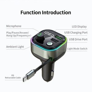 เครื่องชาร์จในรถยนต์ช่องอากาศเข้าขนาดใหญ่แบบแฮนด์ฟรี BT 5.0เครื่องเล่น Mp3 PD QC3.0ชาร์จเร็วเครื่องส่งสัญญาณ FM 20W พร้อมสายเคเบิล - Product Image 4