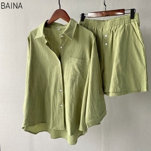 Elegante Completo da Donna in Cotone e <span class=keywords><strong>Lino</strong></span> <span class=keywords><strong>con</strong></span> Pantaloncini Larghi a Vita Alta, <span class=keywords><strong>Outfit</strong></span> Retrò Taglie Forti <span class=keywords><strong>di</strong></span> Alta Qualità 2026 - Product Image 1