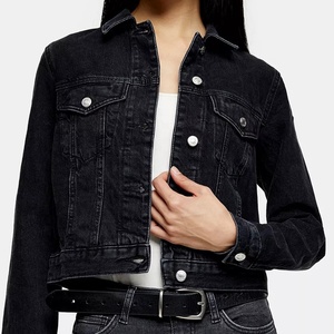 Produttore Signore di Modo Personalizza Il Nero Jean Crop Top A Maniche Lunghe Giacche di Jeans delle Donne - Product Image 2