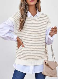 Camiseta sin Mangas con Cuello Tipo Capa y Rayas Estilo Coreano para Mujer, Ligera, Informal, Verano 2025, EVALESS - Product Image 5