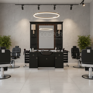 Estación de Espejo de Barbería Ajustable de Madera Real Moderna y Lujosa, Muebles de Salón Comerciales de Metal Elegantes y Duraderos, Modelo de Fábrica 316 - Product Image 2