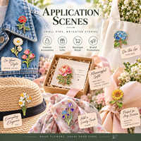 Pins en émail floraux personnalisés OEM ODM, faible MOQ, logo personnalisé, emballage personnalisé, cadeaux en gros pour boutiques, pins floraux sur mesure