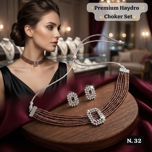 Silver Plated Hydro Bead Choker <b>Necklace</b> Set Maroon <b>Ruby</b> Red Multi Layer Crystal Beads Collar <b>Necklace</b> with CZ Stud Earrings - Product Image 2