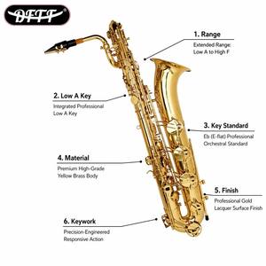 <span class=keywords><strong>Saxophone</strong></span> <span class=keywords><strong>Baryton</strong></span> Artisanal Économique de Haute Qualité avec Finition en Laiton Laqué Or, Instrument à Vent en Vente Directe d'Usine - Product Image 3
