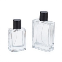 Flacon de parfum en verre borosilicate transparent plat de 50 ml avec bouchon à vis, décalcomanie, atomiseur réutilisable, couleur personnalisée, longue durée