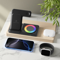 Chargeur sans fil 3-en-1 avec veilleuse, charge rapide 15W, support pour iPhone 17/16/15, iWatch 10/9, AirPods 2/3/Pro