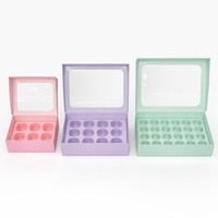 Boîte à macarons rose pastel avec insert en papier et couvercle transparent, 6 ou 12 compartiments, emballage pour biscuits français, boîte cadeau, vente en gros