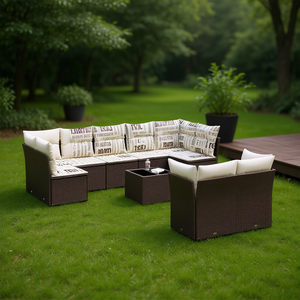 Ensemble de canapés de jardin en rotin brun avec housses amovibles, coussins en mousse haute densité, mobilier d'extérieur contemporain - Product Image 2