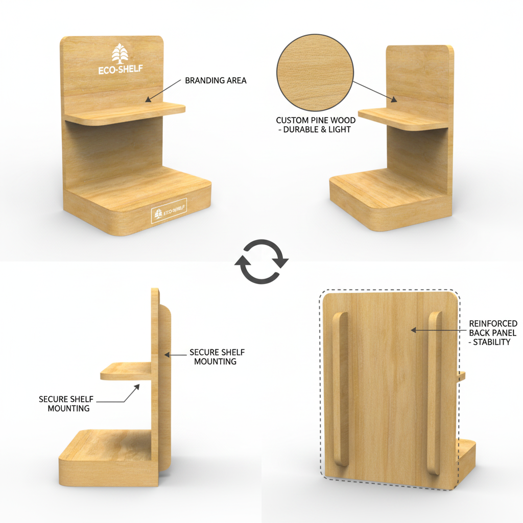 Custom Pine Shampoo Counter Holder Body Care Rack for Small Beauty Retail Store — view 3