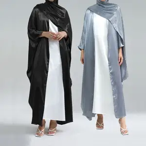 Yeni toptan Dubai türkiye Kaftan türk EID mütevazı islam giyim zarif parlak ipek açık Abaya kadınlar müslüman elbise