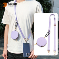 Lanière violette réglable avec mini pochette ronde détachable, sangle avec logo personnalisé pour téléphone, clés, ID