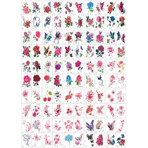 Ychon Stiker Tato Temporer untuk Wanita Seksi Kupu-kupu Bunga Tato Gaya Campuran Stiker Seni Tubuh