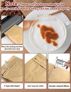 Sacs à café kraft avec valve Pochettes à fond plat en feuille d'aluminium à haute barrière Sacs de conservation des aliments avec fermeture à glissière refermable - Product Image 4