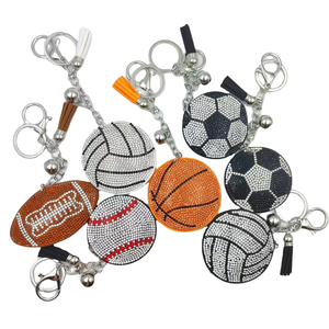 Porte-clés mignon en cristal de diamant brillant pour baseball et softball, avec pompon, écologique, personnalisable, pour utilisation en voiture - Product Image 1