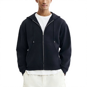 Custom Wholesale Autumn Winter <b>Black</b> Embroidered Solid Fleece 100% Cotton Pullover <b>Hoodies</b> Double Hood <b>Zipper</b> Drop Shoulder - Product Image 1