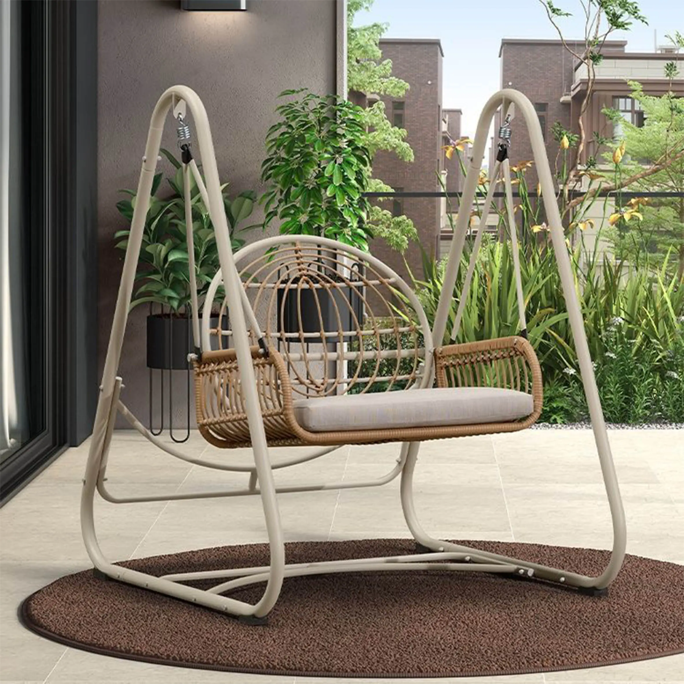 Outdoor swing cradle Chairs garden outdoor two adult balcony swing patio,wrought metal swing hanging basket wicker Chairs/