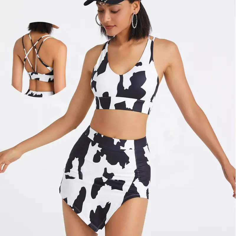 Lcool Newest Custom Cow Printed Women's Active Yoga Wear Golf tennis skirts women sportswear