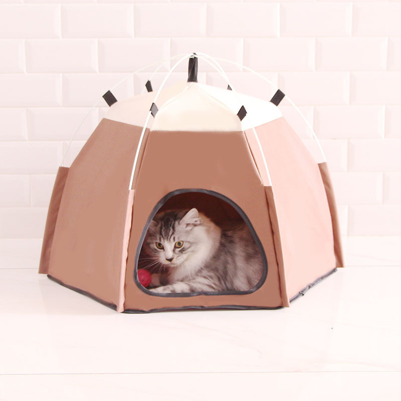 Tente pour animaux de compagnie hexagonale marron