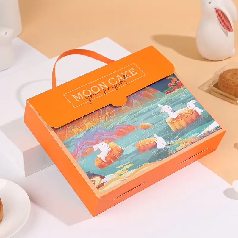 मध्य-शरद ऋतु नारंगी लक्जरी कैंडी चंद्रमा केक डिवाइडर के साथ गत्ता उपहार पैकेजिंग बॉक्स