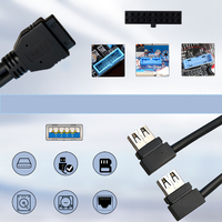 Ángulo Recto 90 °   Cable de Extensión USB 3.0 para Panel Frontal, Divisor de Conector de Placa Base de 19/20 Pines a 2 USB Hembra