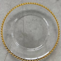 Plateaux ronds transparents en plastique avec incrustations dorées, assiettes blanches de style occidental, bordure perlée dorée, inspirées du monde des affaires, qualité supérieure