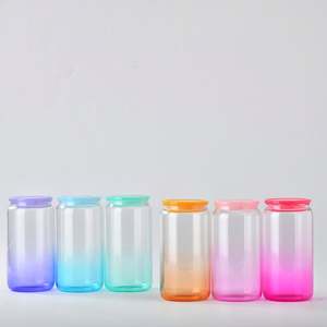 Vasos de Vidrio de Colores Variados de 16oz para Bebidas, Transparentes, para Café Helado, Refrescos y Cerveza, Tipo Lata Libby, con Tapa de Plástico y Pajita - Product Image 4