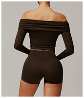 Haut court de yoga sexy et décontracté à une épaule, à manches longues, respirant, pour la course et le sport, avec soutien-gorge intégré pour femme - Collection Été