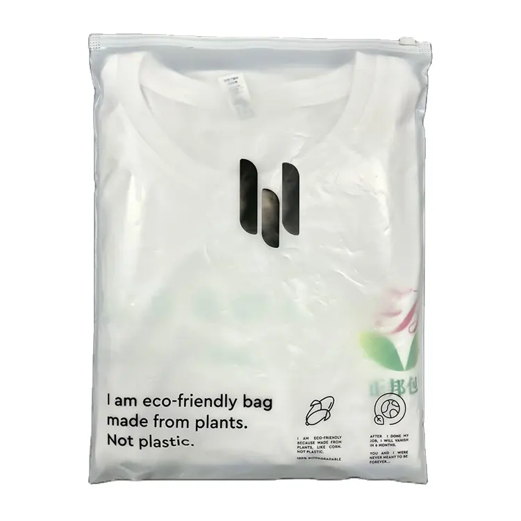 Custom Matter Frosted Clear compostable Zipper Bag eco friendly Biodegradable Clothing Packaging Ziplock Slider Bag With Logo