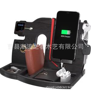 Soporte para teléfono y tableta de bambú y madera, soporte de carga para teléfono, organizador de escritorio multifuncional - Product Image 2
