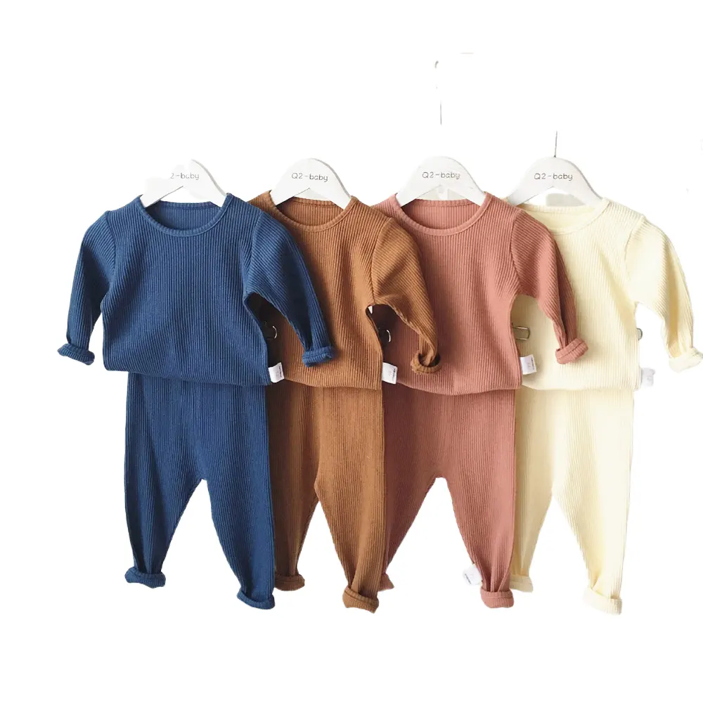 Clothes newborn baby clothing 2pcs Set Knitted Ribbed Cotton Baby Kids Soft Quantity Custom Classic Customize color Unisex