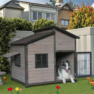 Maison de chien en bois massif de luxe pour chiots <span class=keywords><strong>Cage</strong></span> extérieure moderne pour animaux de compagnie avec motif de <span class=keywords><strong>triangle</strong></span> animal pour vivre en jouant comme cadeau élégant - Product Image 4