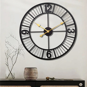 60cm新作手作りヴィンテージ三連リングメタル壁掛け時計、家の装飾用ウォールアート、農家向け鉄製丸型シンプル壁掛け時計 - Product Image 2