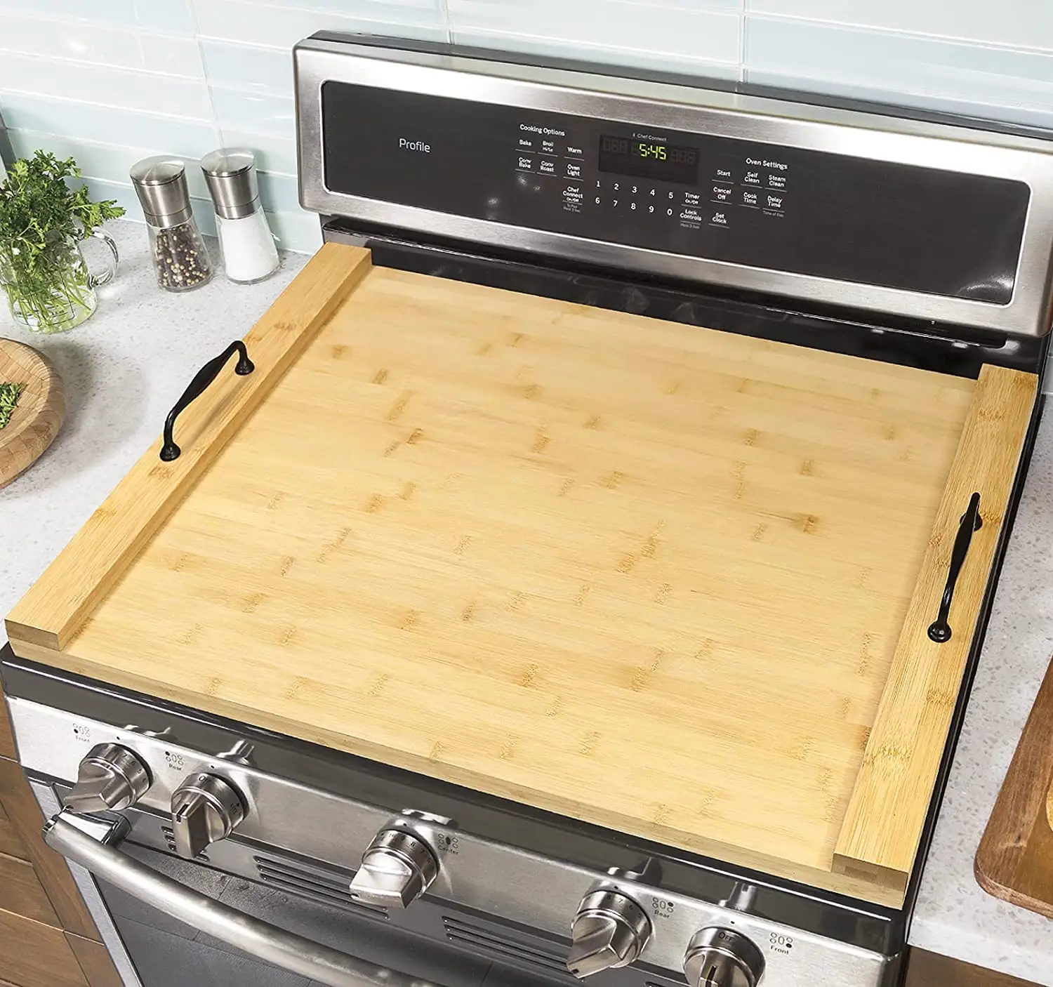 Bamboo Noodle Board with Handles Wood Gas Stove Top Cover with Handles Electric Stove Covers for Gas Stove Top