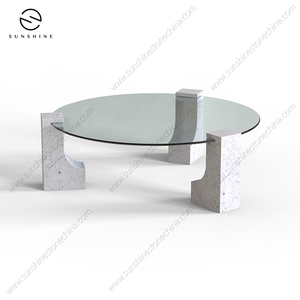 Table basse moderne en marbre avec plateau en verre trempé, design minimaliste, meubles de salon - Product Image 4