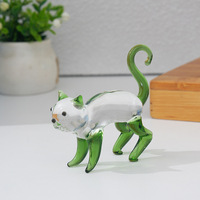 Ornements d'animaux mignons, artisanat de chatons, série de chats, sculptures en verre faites à la main bleues, vertes, grises, jaunes, décorations de bureau, artisanat