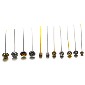 Alloy <b>Flower</b> Head Pins Metal Jewelry Findings For <b>Bracelet</b> Making 20mm Length Style 1 To 6 Available - Product Image 4