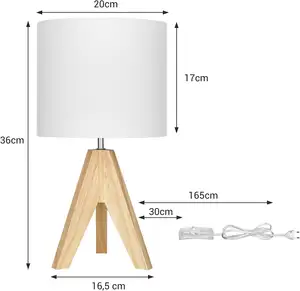 Wooden Bedside Lamp Tripod Table Lamp Socket With Vintage White Linen Lampshade for Bedroom Living Room Gift