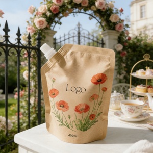 Pochette souple biodégradable personnalisée en papier kraft brun avec bec verseur pour huile et shampoing, recyclable, 50 ml, 250 ml, 500 ml - Product Image 5