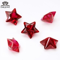 EMEJEWE Pierre de rubis synthétique de laboratoire certifiée par un tiers, taille étoile, couleur rouge, effet de jeu de couleurs/feu, pour bijoux personnalisés
