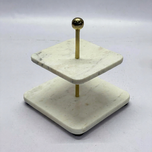 <b>Marble</b> Double Tier <b>Cake</b> <b>Stand</b> Square Dessert Display Rack Wedding Table Serving Decor - Product Image 1
