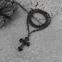 Nouveauté 2026 Collier Unisexe de Luxe en Acier Inoxydable Inaltérable avec Pendentif Croix Rétro en Obsidienne