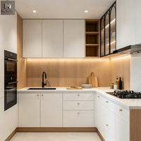 Meubles de rangement modernes en bois sur mesure, gain de place, pour petit appartement, ensemble d'armoires de cuisine en chêne blanc avec évier