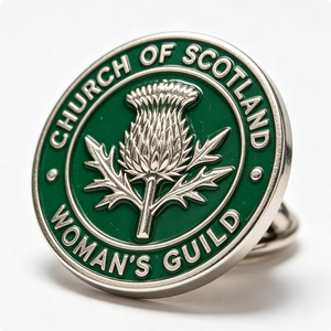 Pin Metálico de la Hermandad Femenina de la Iglesia de Escocia, Esmalte Verde, Plateado, Circular, Tema Religioso - Product Image 5