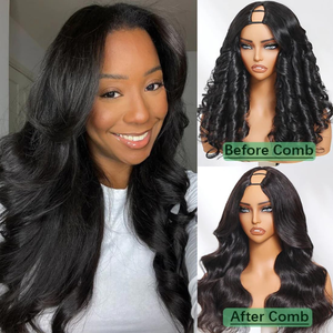 Vague de corps V partie perruque cheveux humains Clip sans colle en 100% vrais cheveux humains V-partie perruques sans colle sans coudre perruque pour les débutants amicale - Product Image 1