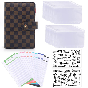 Agenda Personalizzata A6 in Pelle PU con Copertina Rigida <span class=keywords><strong>a</strong></span> <span class=keywords><strong>Quadretti</strong></span>, 6 Anelli, Portafoglio con Buste per Contanti, Pianificatore di Budget - Product Image 1