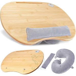 Coussin d'ordinateur portable en bambou pour canapé et lit avec trou de câble et bandes antidérapantes, fente multimédia, tapis d'ordinateur portable - Product Image 1