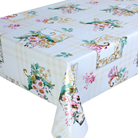 Nappe Imprimée en PVC Métallique Embossé de Luxe à Motif Floral Imperméable, Résistante à l'Huile et à la Chaleur