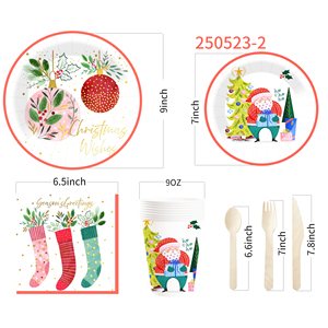 DAMAI Christmas Party Supplies Disposable Dinnerware Tableware Favors for 8 Guests Christmas Party Plates Napkins Tableware Set - Product Image 5
